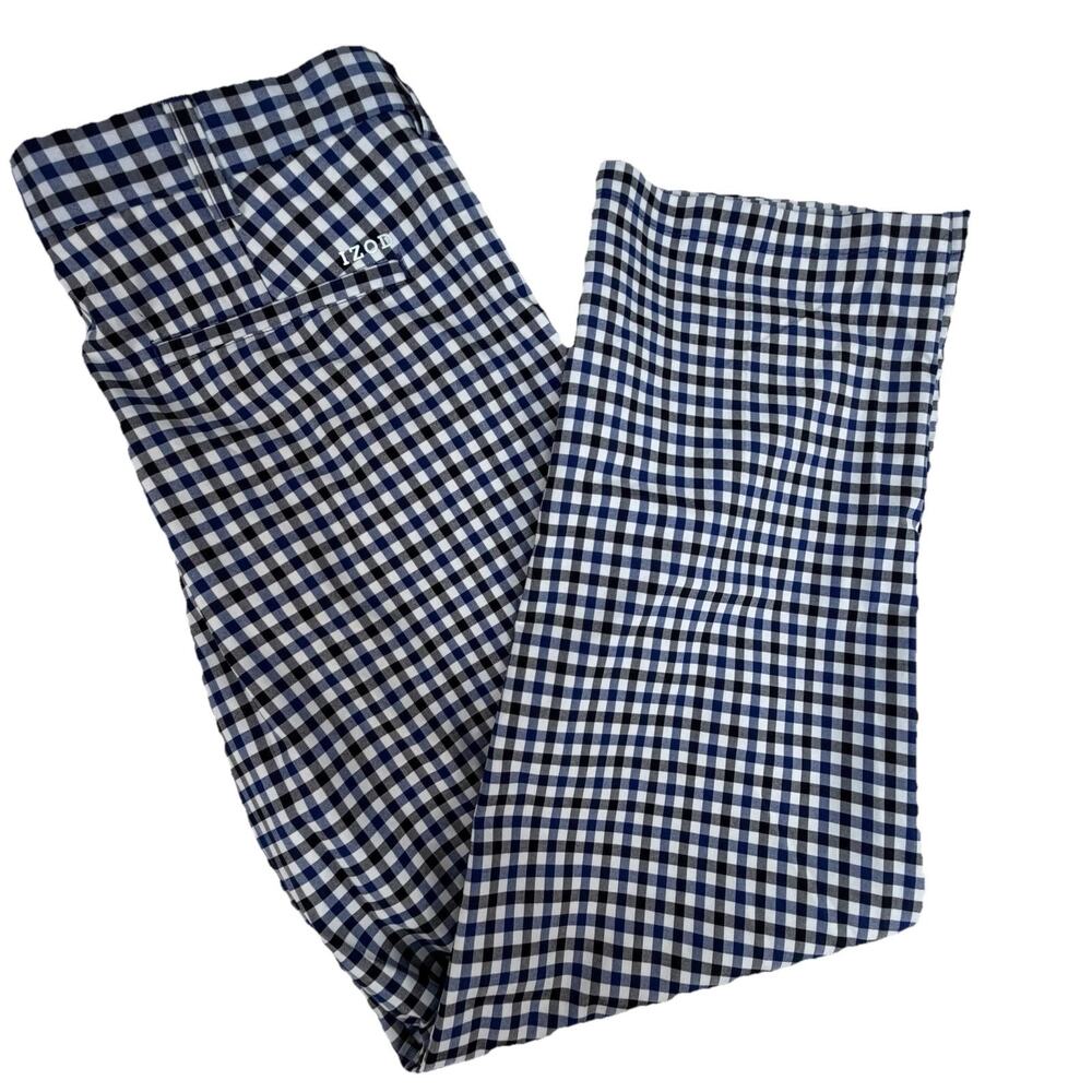 Izod‎ Saltwater Chino Men's Golf Pants Sz 36x32 Blue Gingham Check Performance